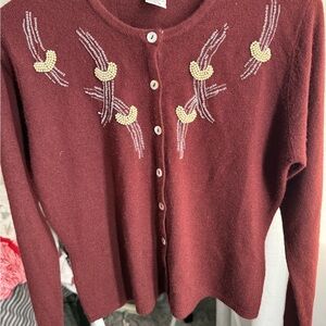 Free People Burgundy Cardigan with Embellishments
